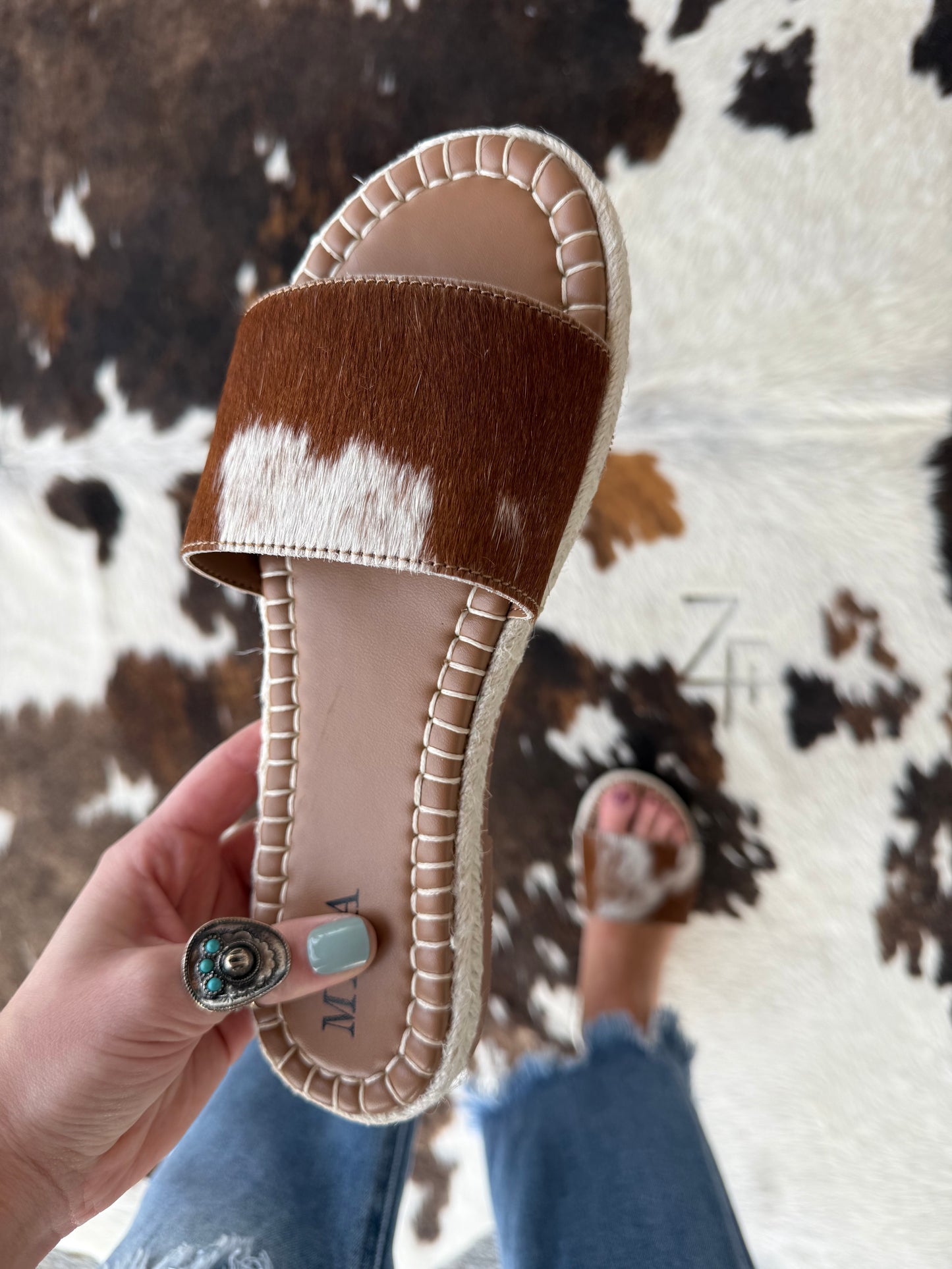 Running Pony Brown Cowhide Sandals