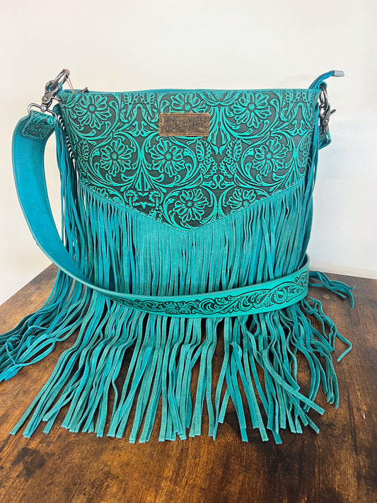 Wrangler Turquoise Fringe Crossbody Purse (Large)