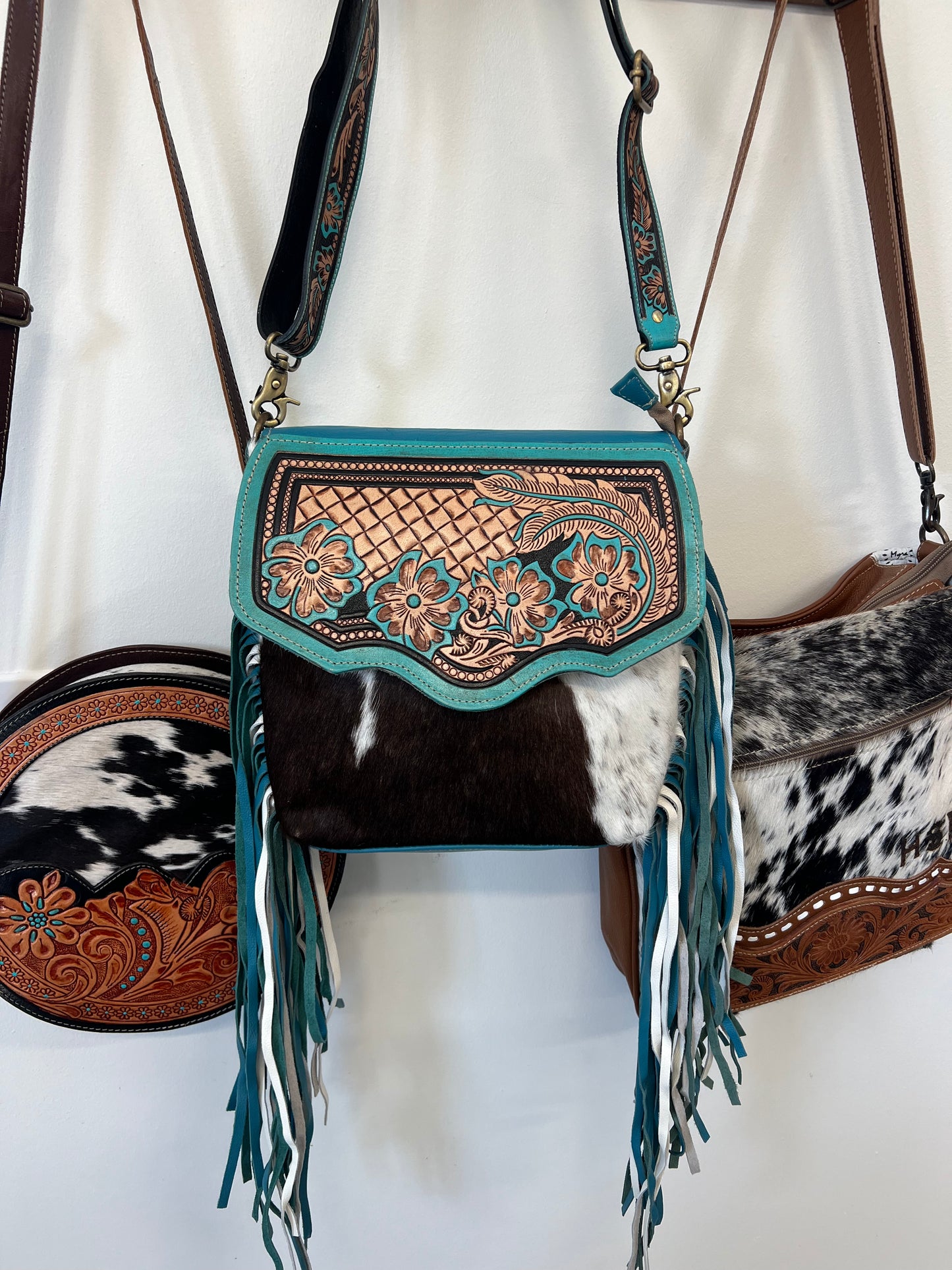 The Tooled Leather Tumbleweed cowhide PURSE TOTE – Southwest Bedazzle