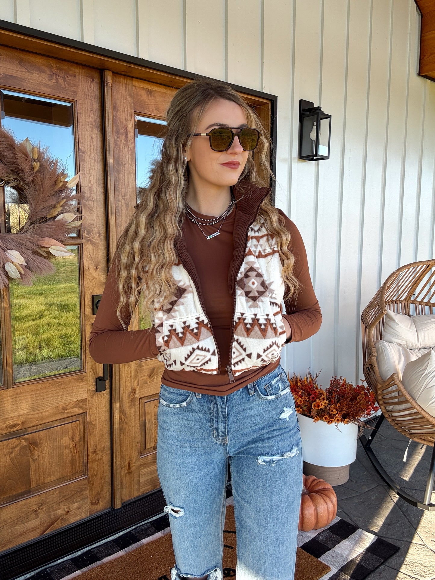 Reversible Aztec Vest - Brown