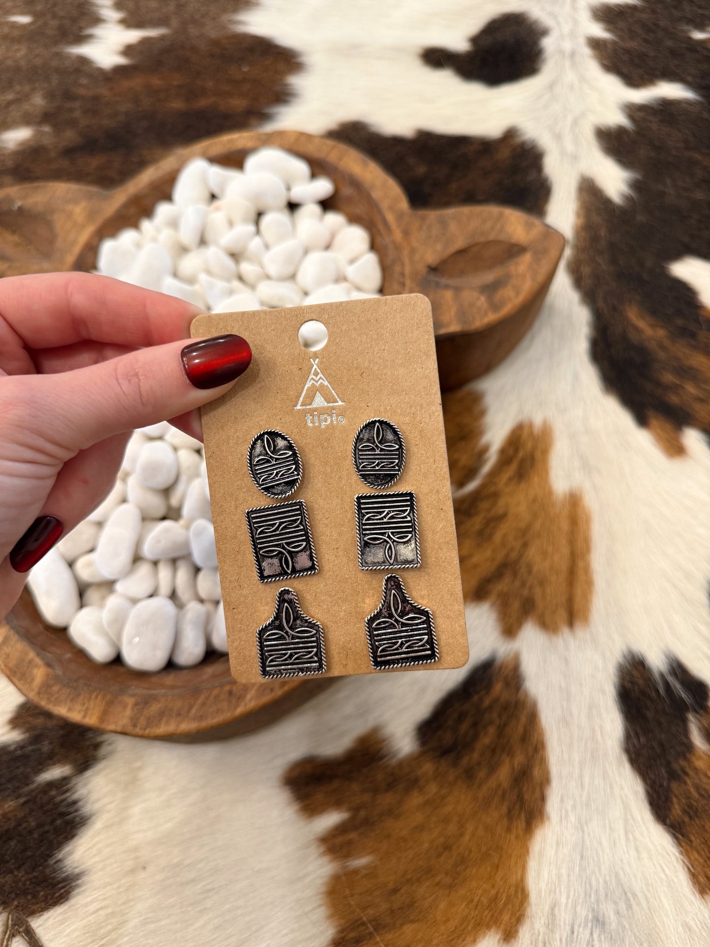 Western Boot Stitch Stud Set (Set of 3 Earrings)