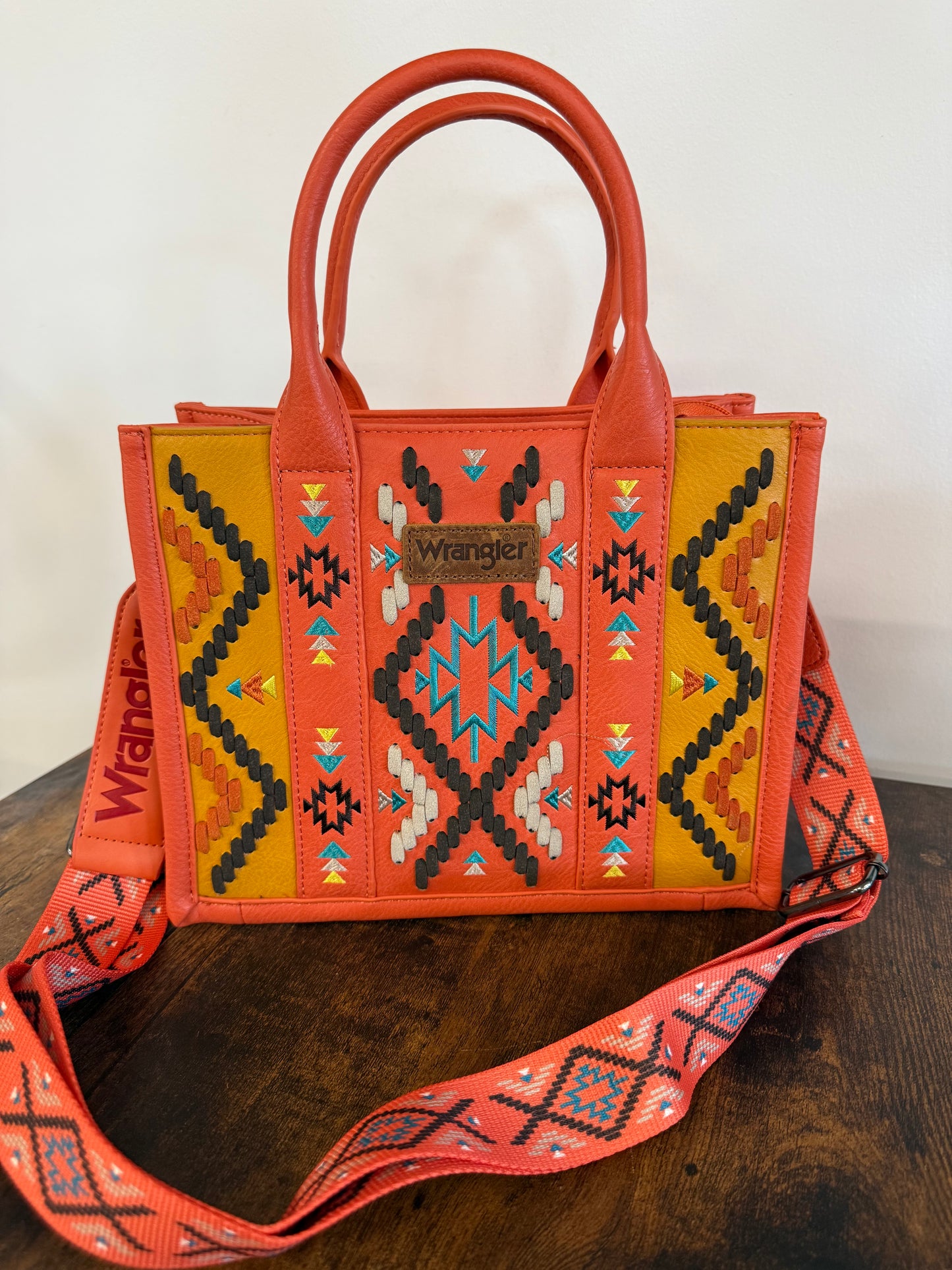 Wrangler Embroidered Aztec Tote Bag - Orange