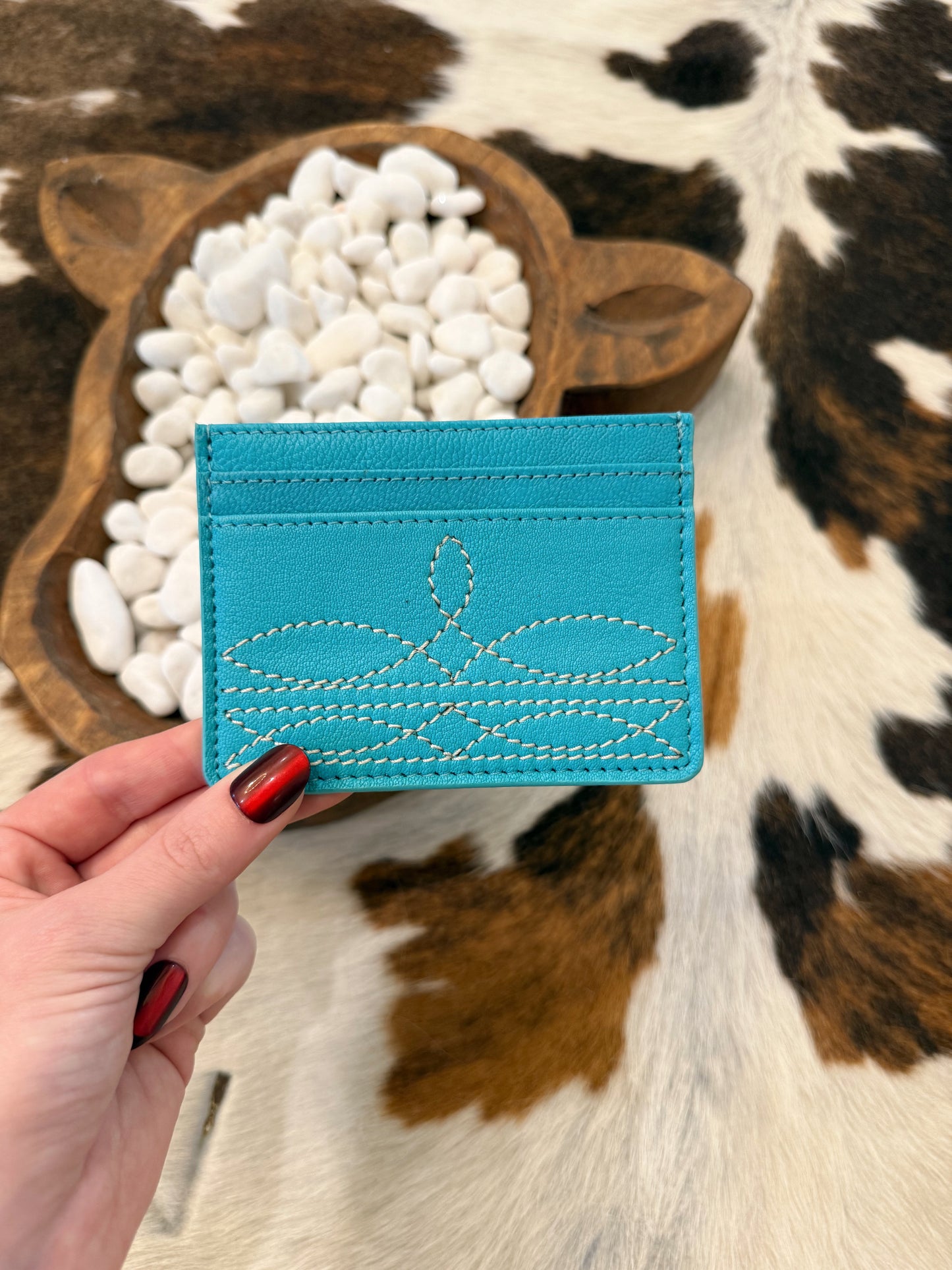 Turquoise Boot Stitch Card Holder
