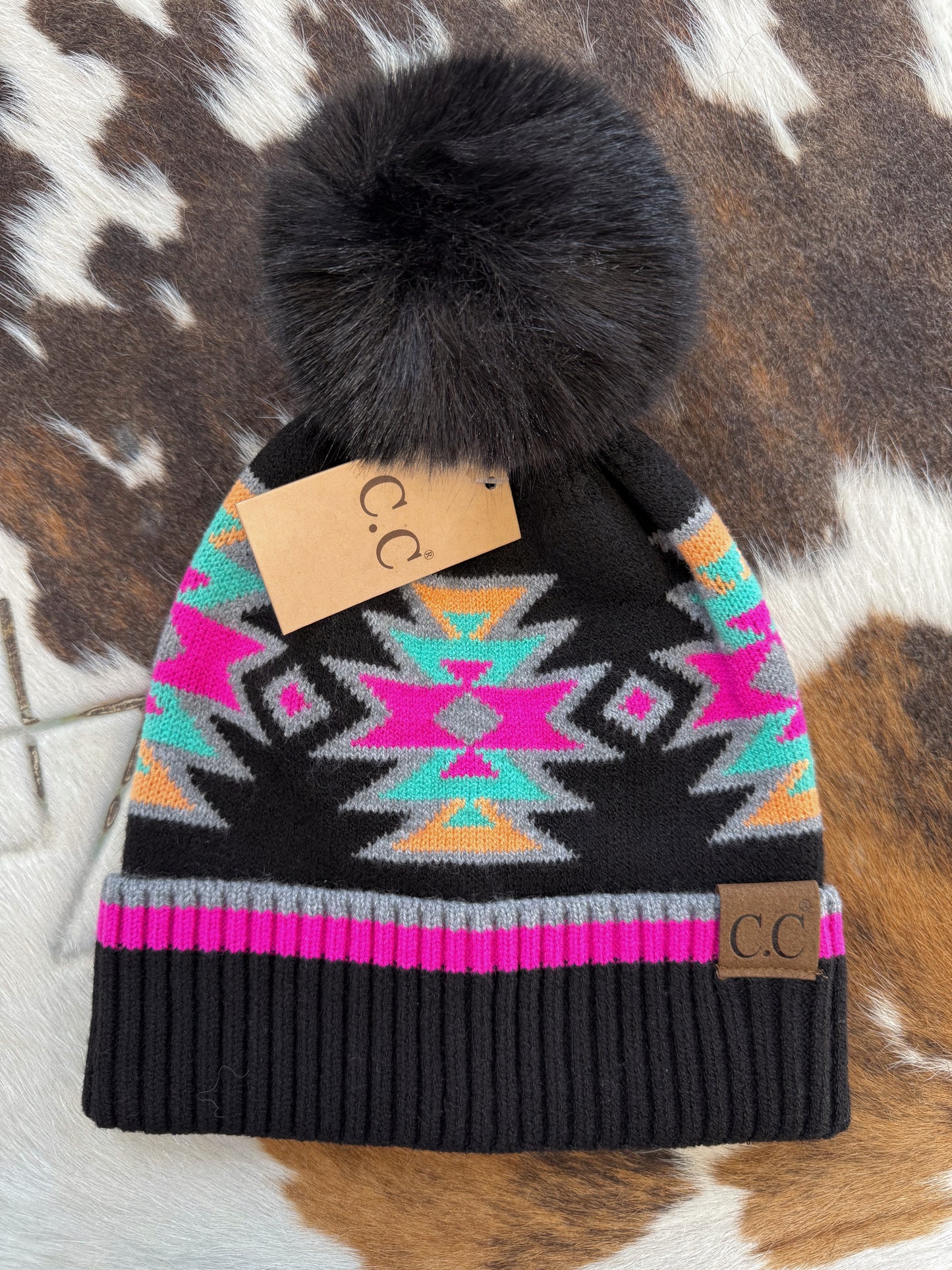 Black & Pink Aztec C.C Beanie