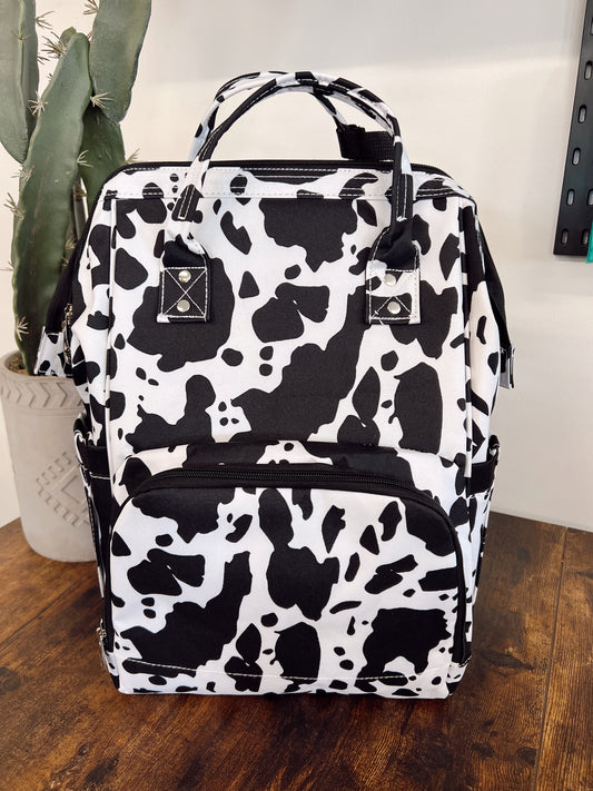 Black Cow Print Diaper Bag