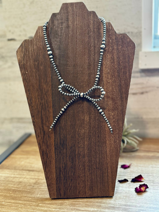 Sterling Silver Pearls Bow Necklace (15")