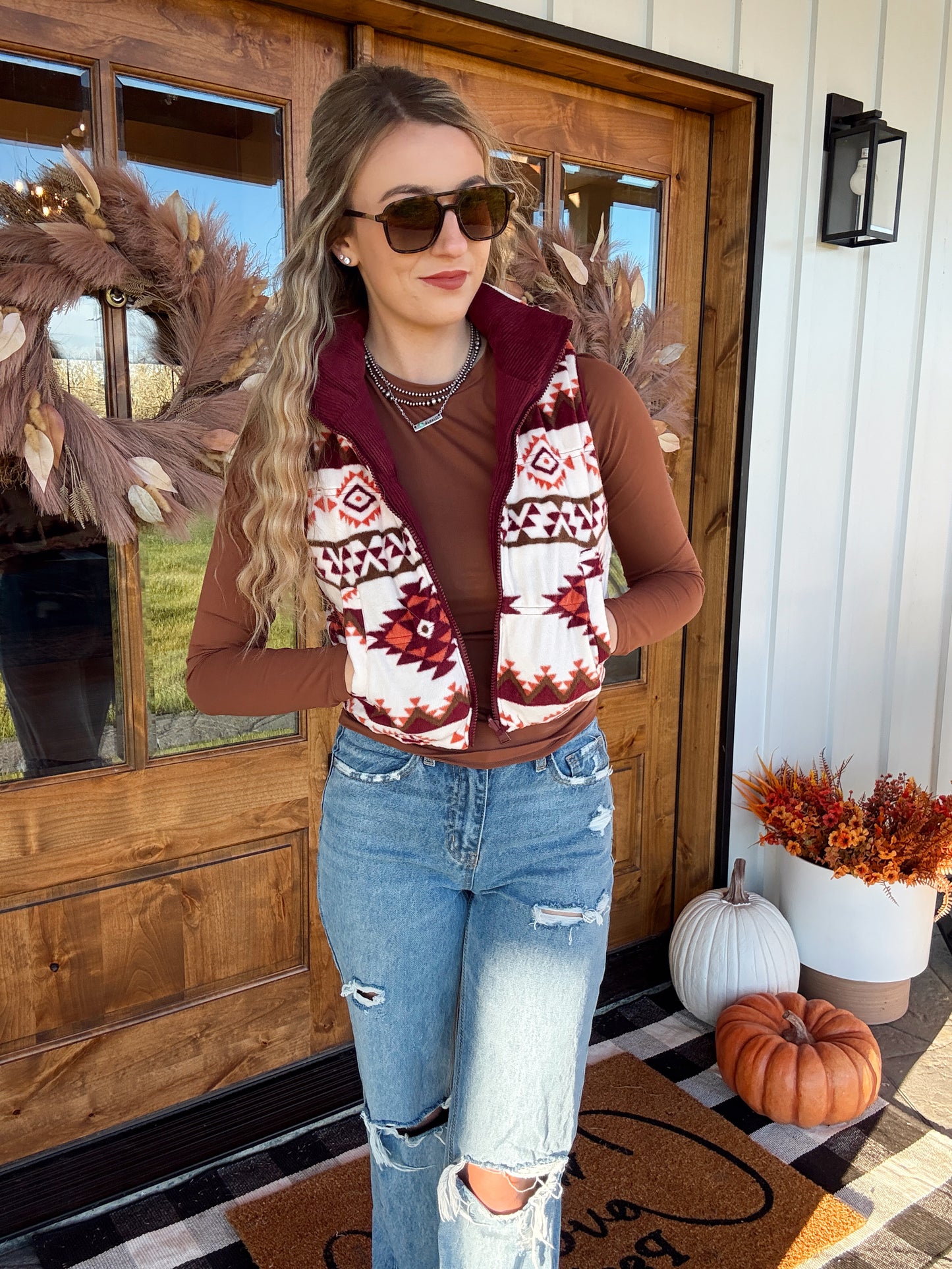 Reversible Aztec Vest - Burgundy