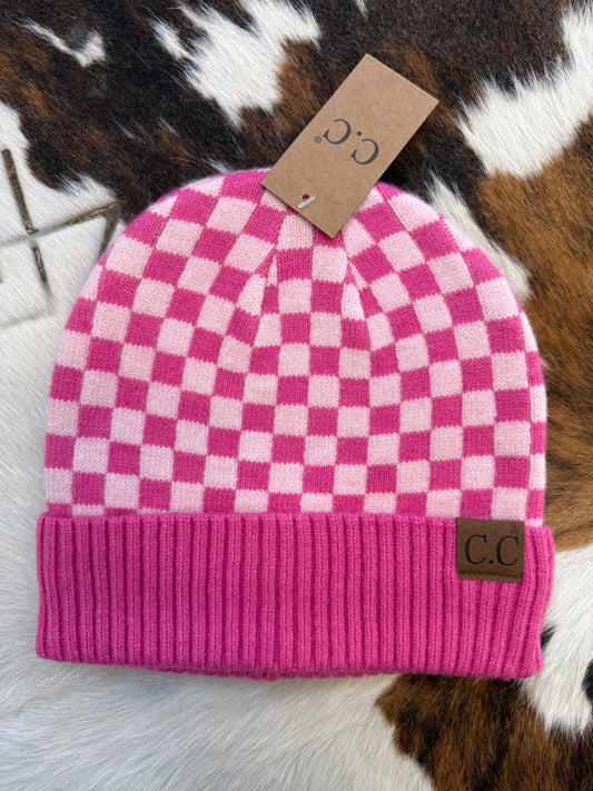 Pink Checkered C.C Beanie