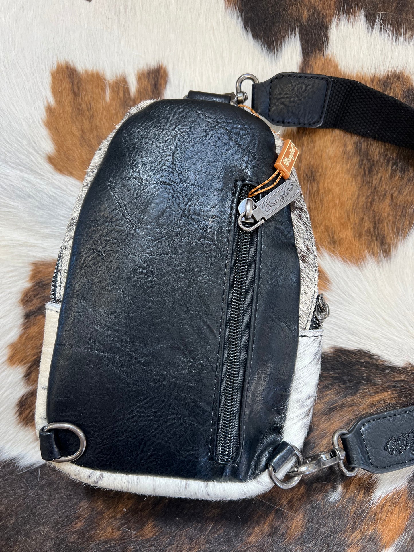 Black Cowhide Wrangler Sling Bag