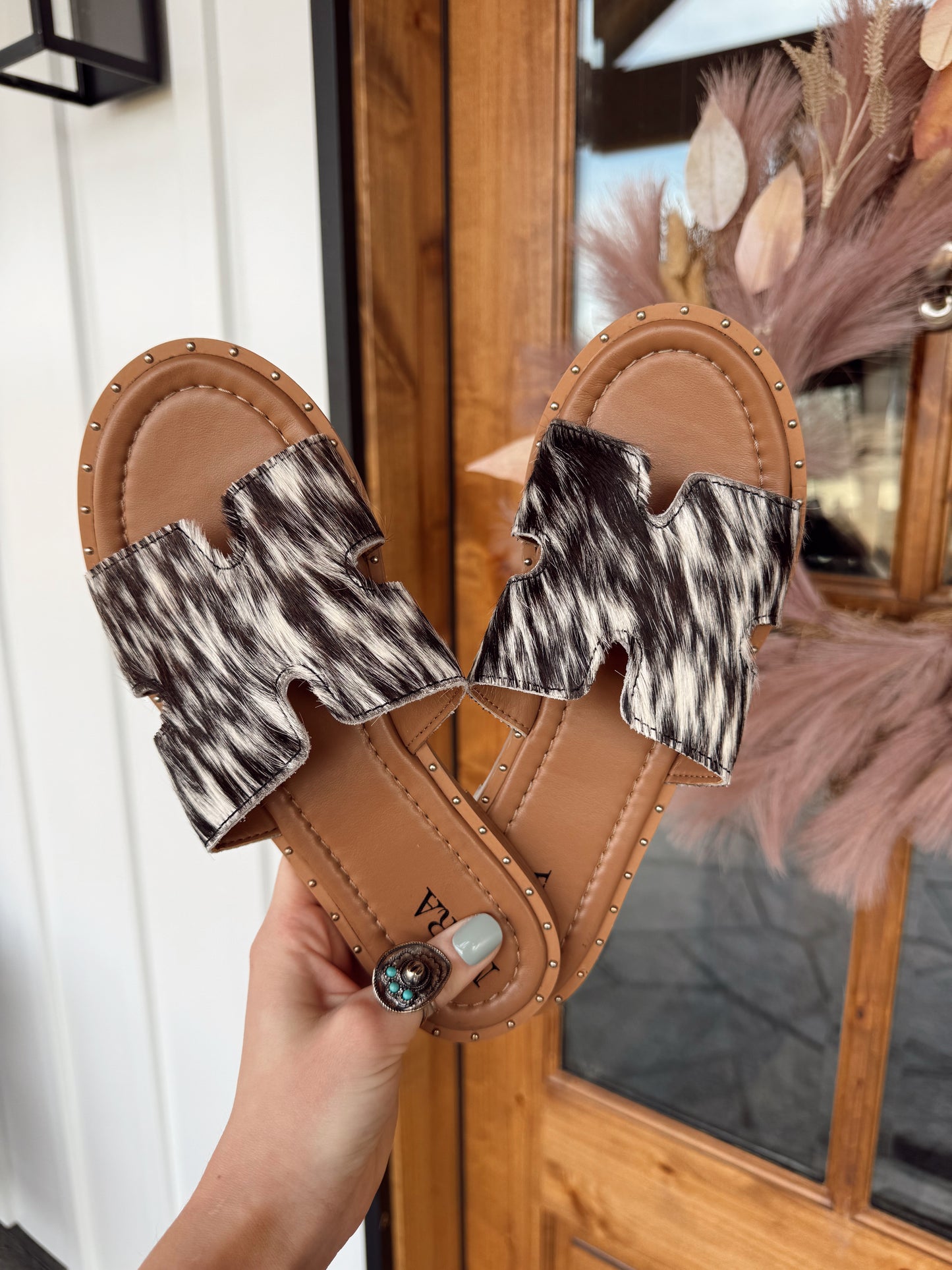 Daleena Anne Black Cowhide Sandals (SIZE UP)