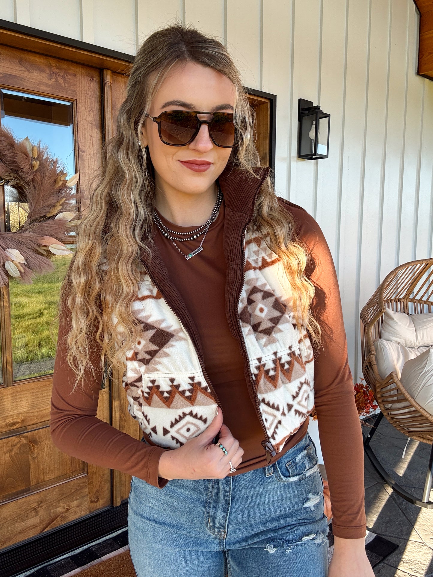 Reversible Aztec Vest - Brown