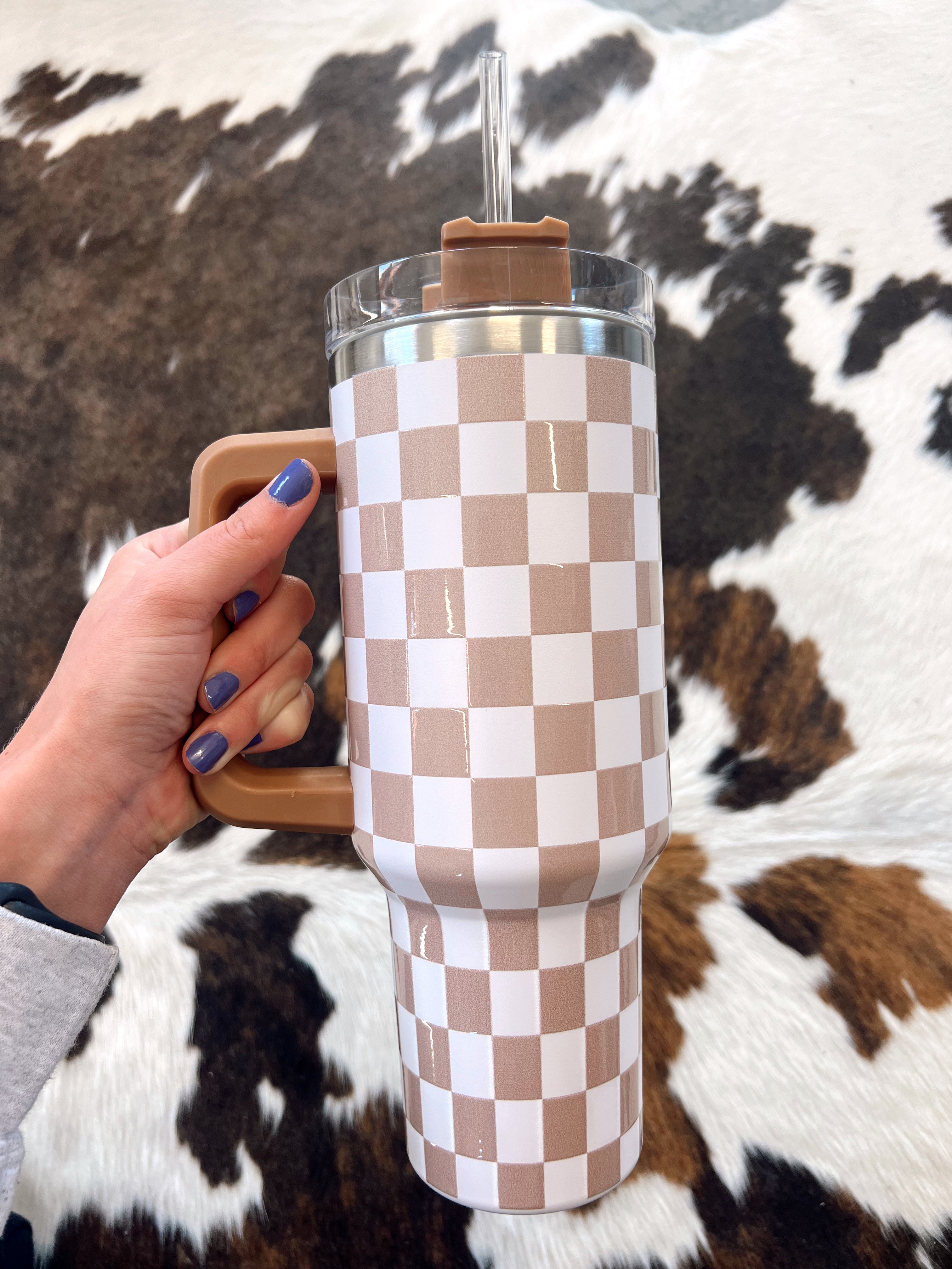 Brown Checkered 40 oz Tumbler The Crooked Cactus Boutique