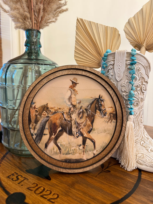 Round Vintage Cowboy Art