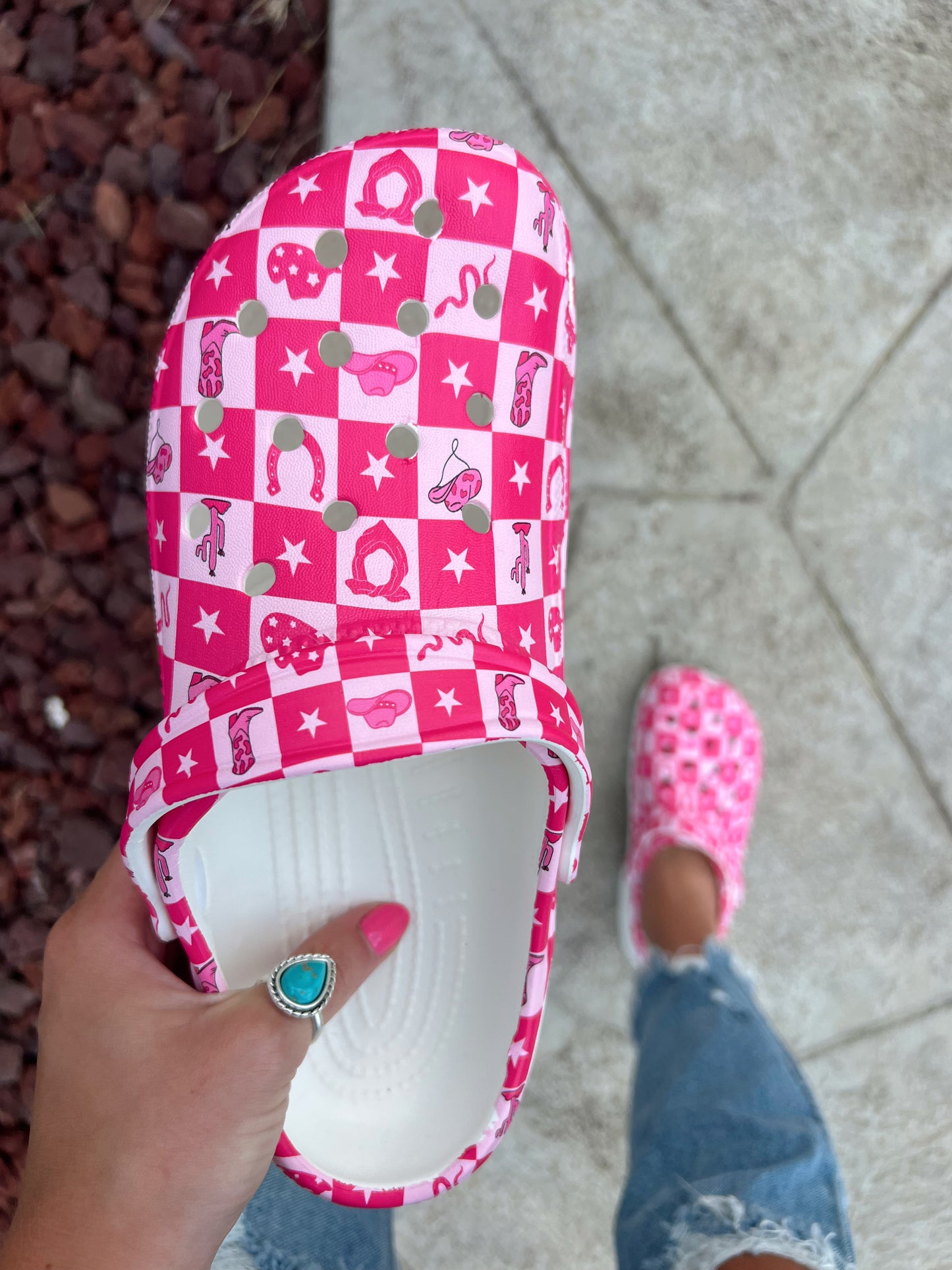 Checkered Pink Western Clogs **Read Description for Sizing**