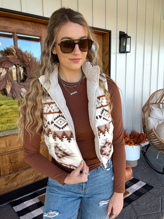 Reversible Aztec Vest - Cream