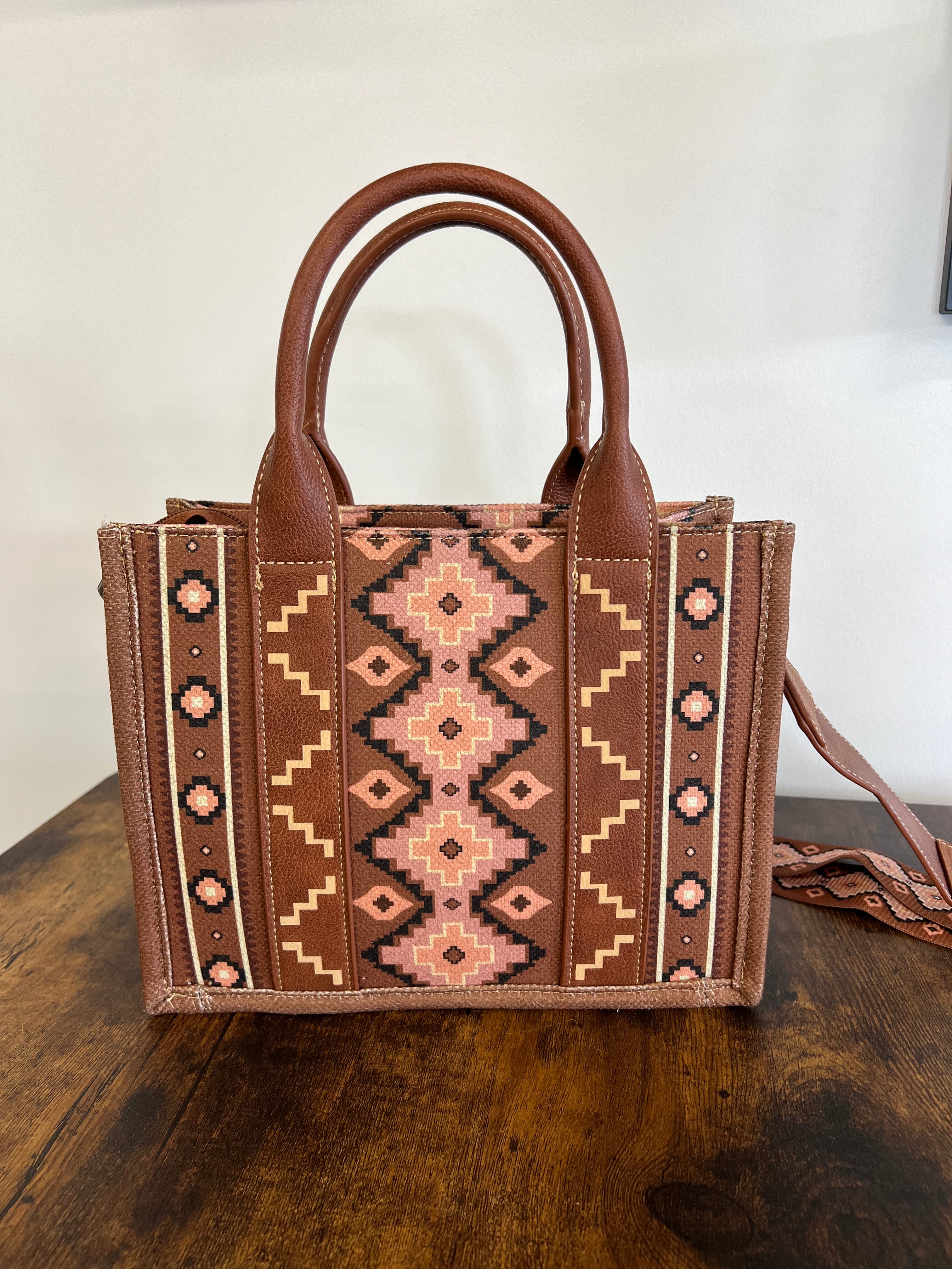 Brown Pink Southwest Wrangler Tote Small