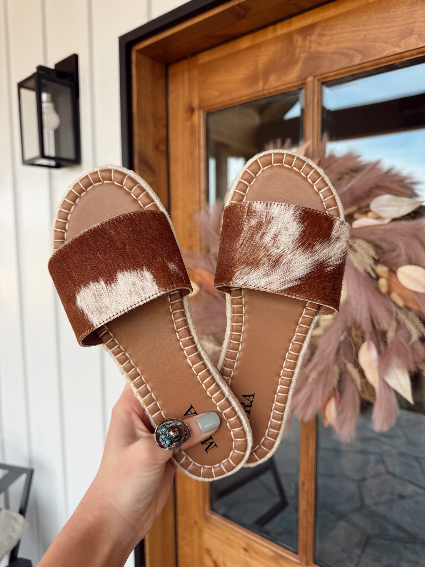Running Pony Brown Cowhide Sandals