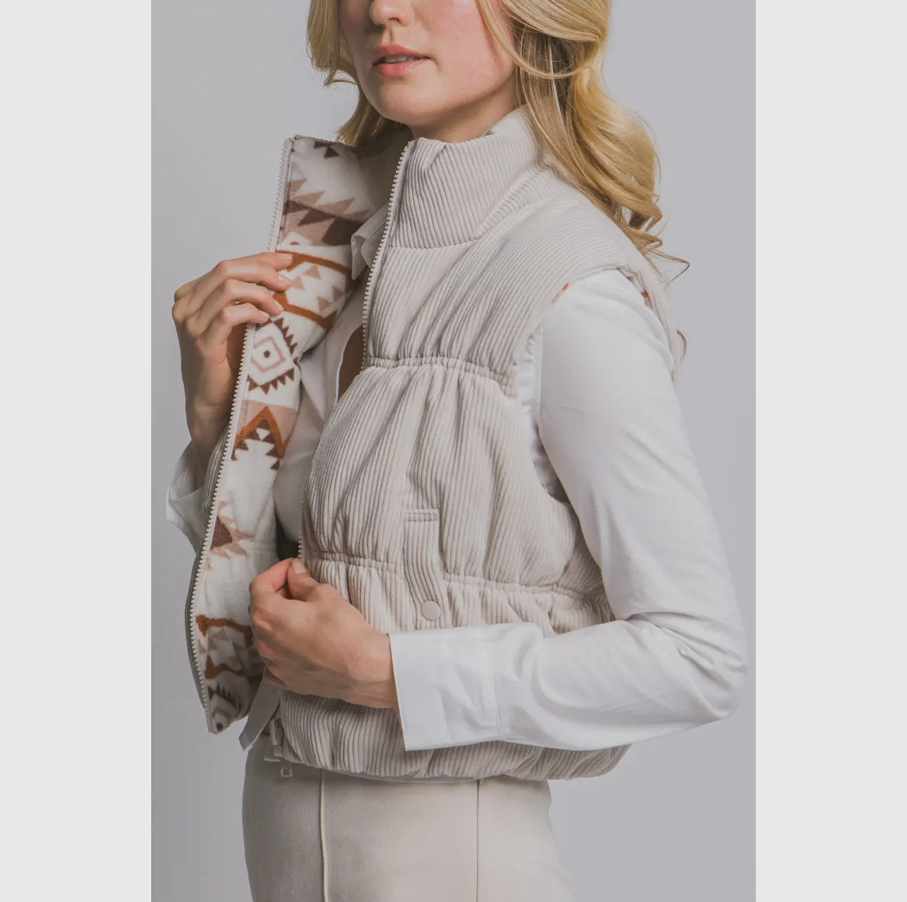 Reversible Aztec Vest - Cream