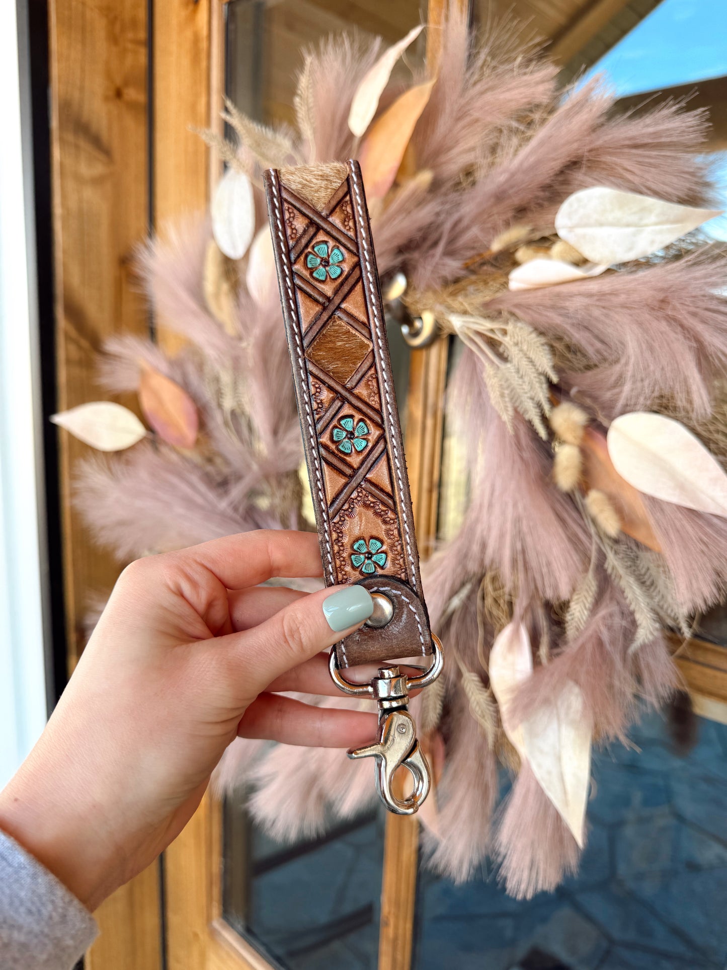 Moonflower Leather Keychain