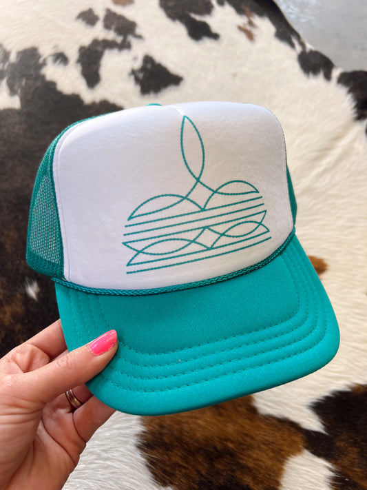 Boot Stitch Trucker Hat (Turquoise)