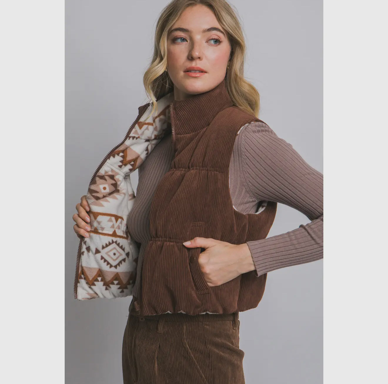 Reversible Aztec Vest - Brown