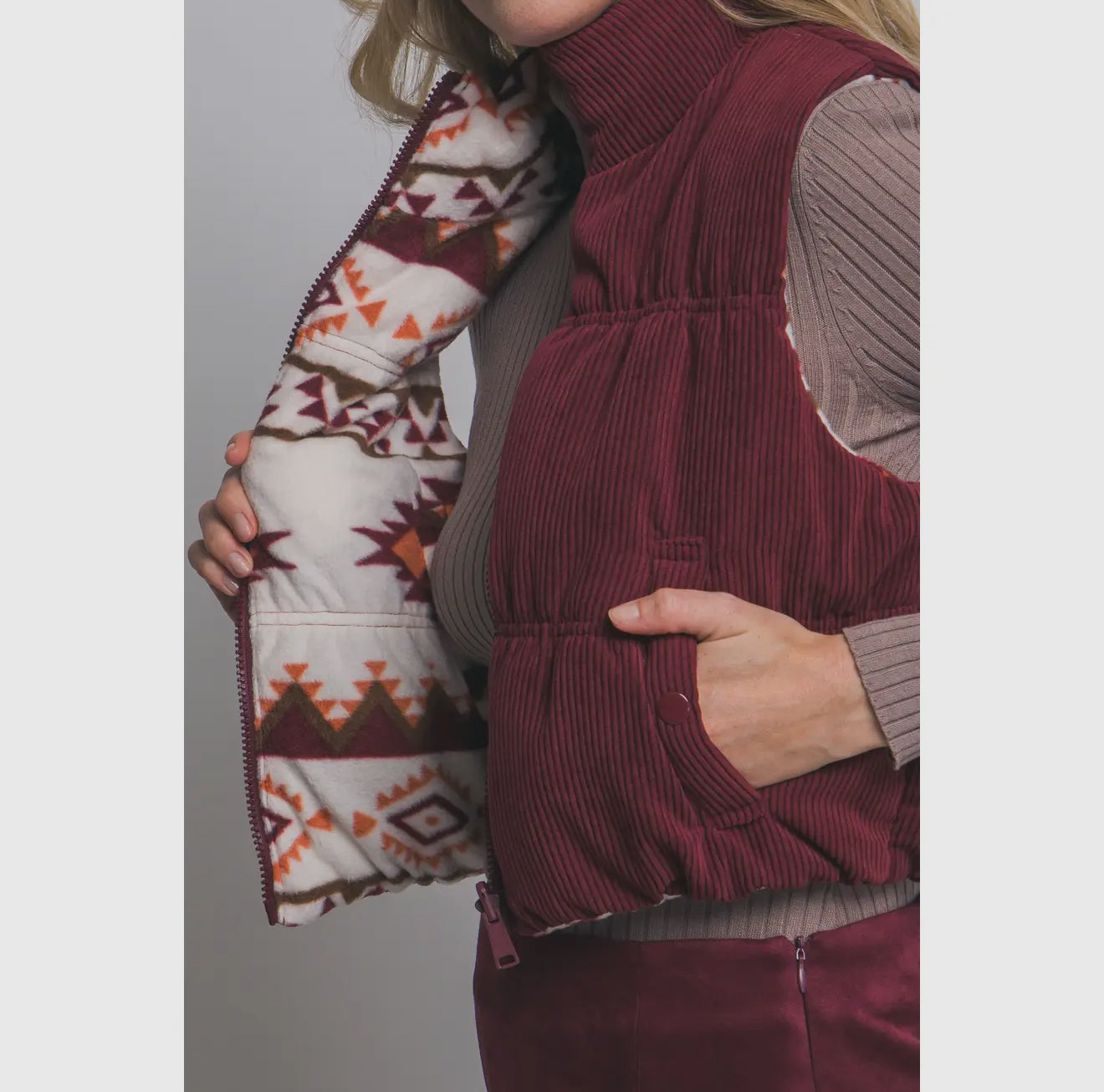 Reversible Aztec Vest - Burgundy