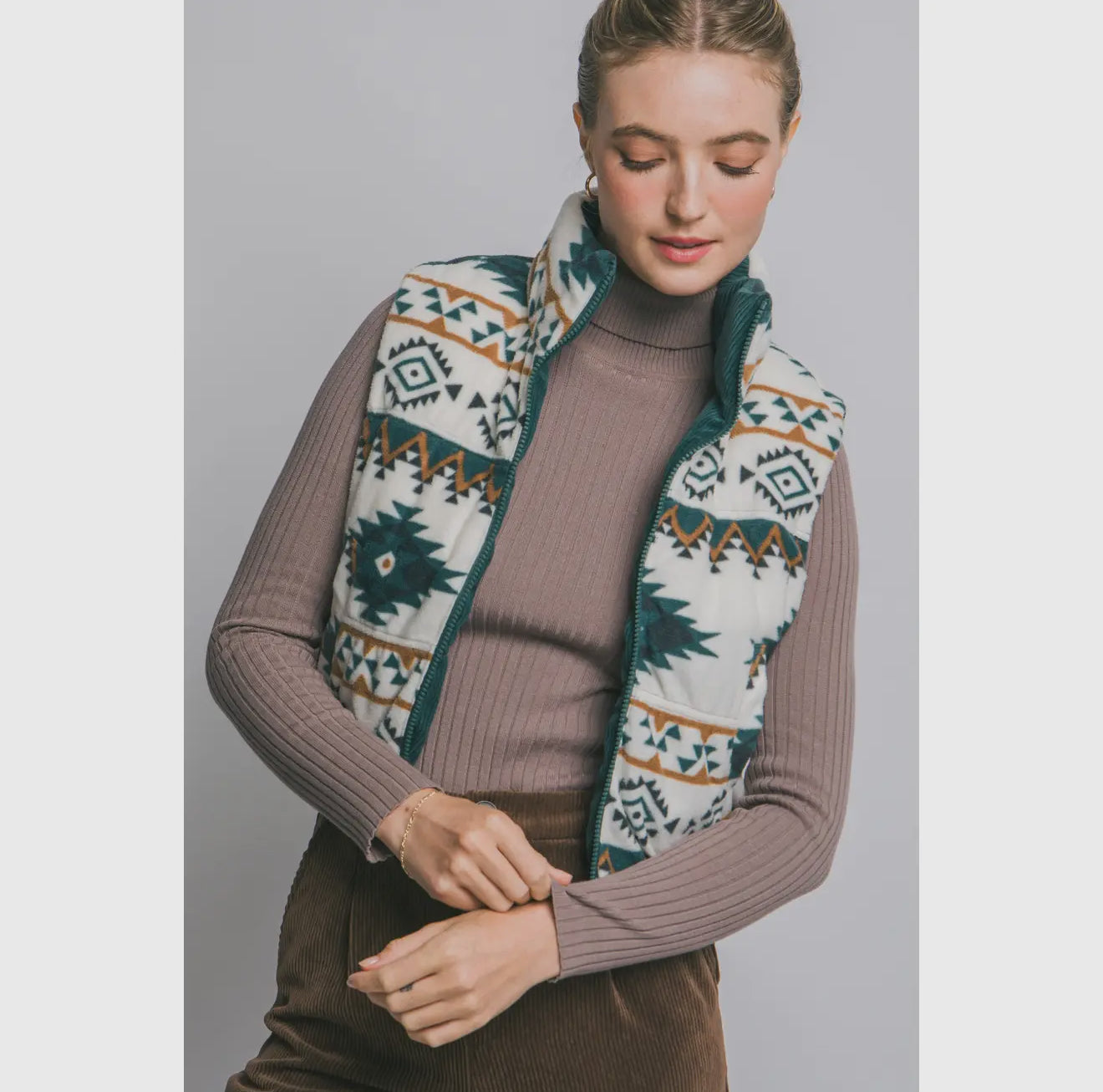 Reversible Aztec Vest - Green