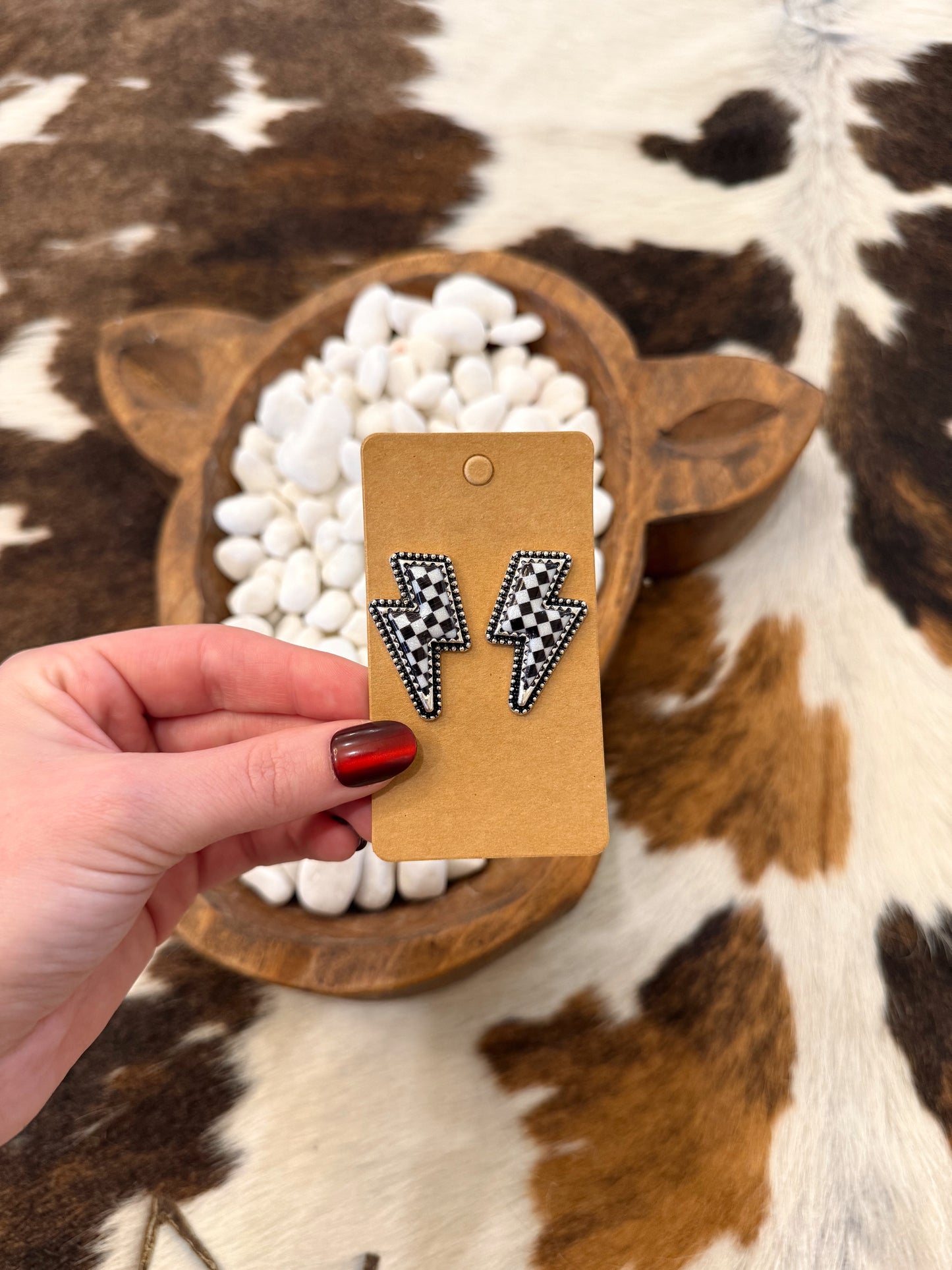 Checkered Lightning Bolt Studs