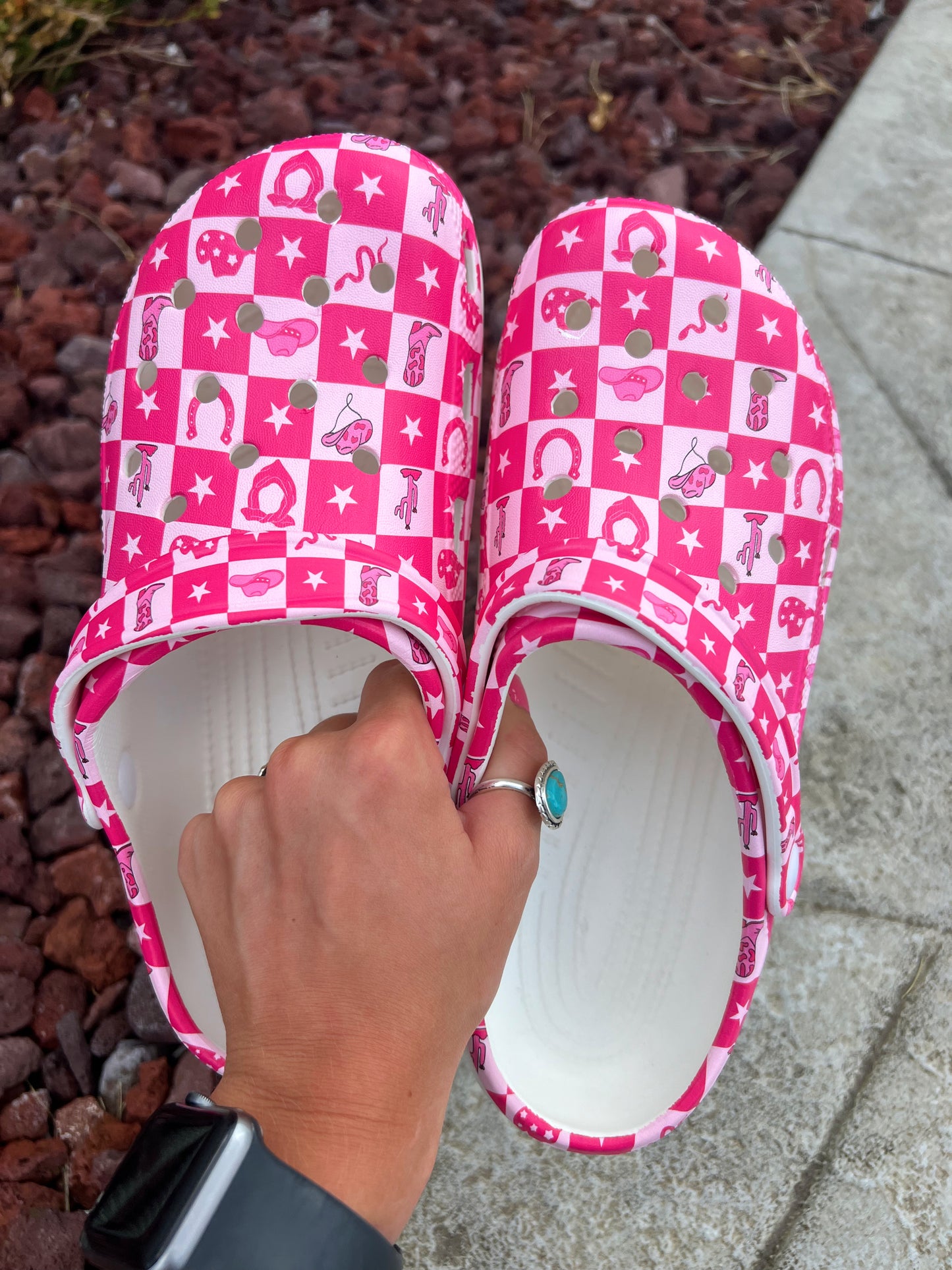 Checkered Pink Western Clogs **Read Description for Sizing**