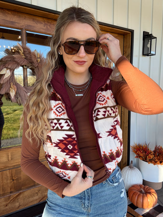 Reversible Aztec Vest - Burgundy