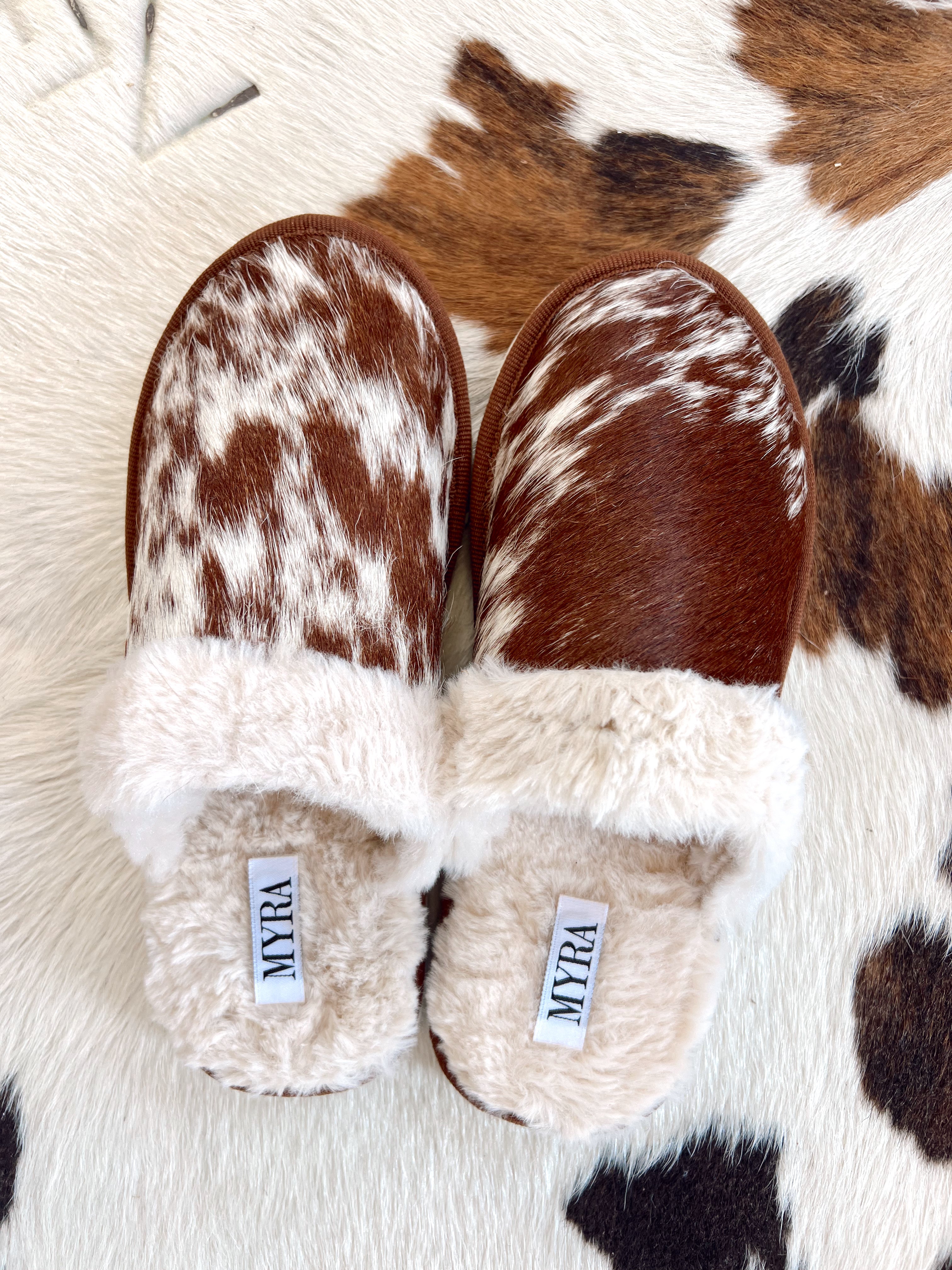 Brown Cowhide Slippers