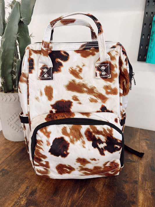 Brown Cowhide Print Diaper Bag