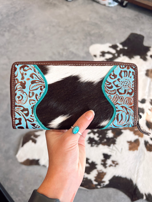 Ridge Morning Turquoise Tooled Cowhide Wallet