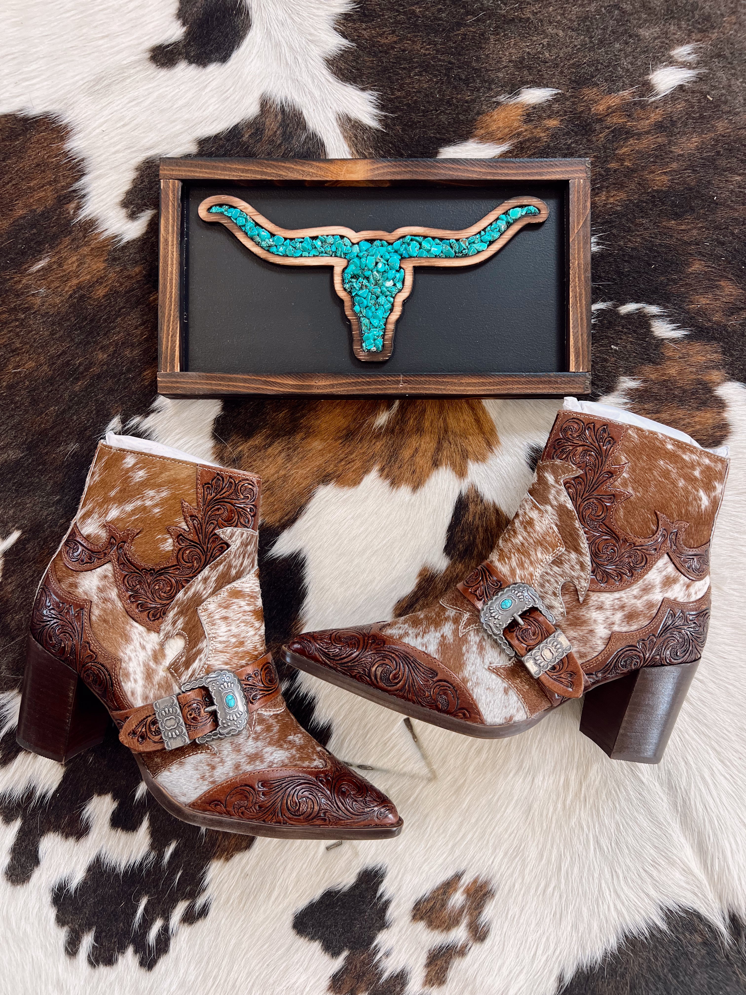 Cowhide booties best sale