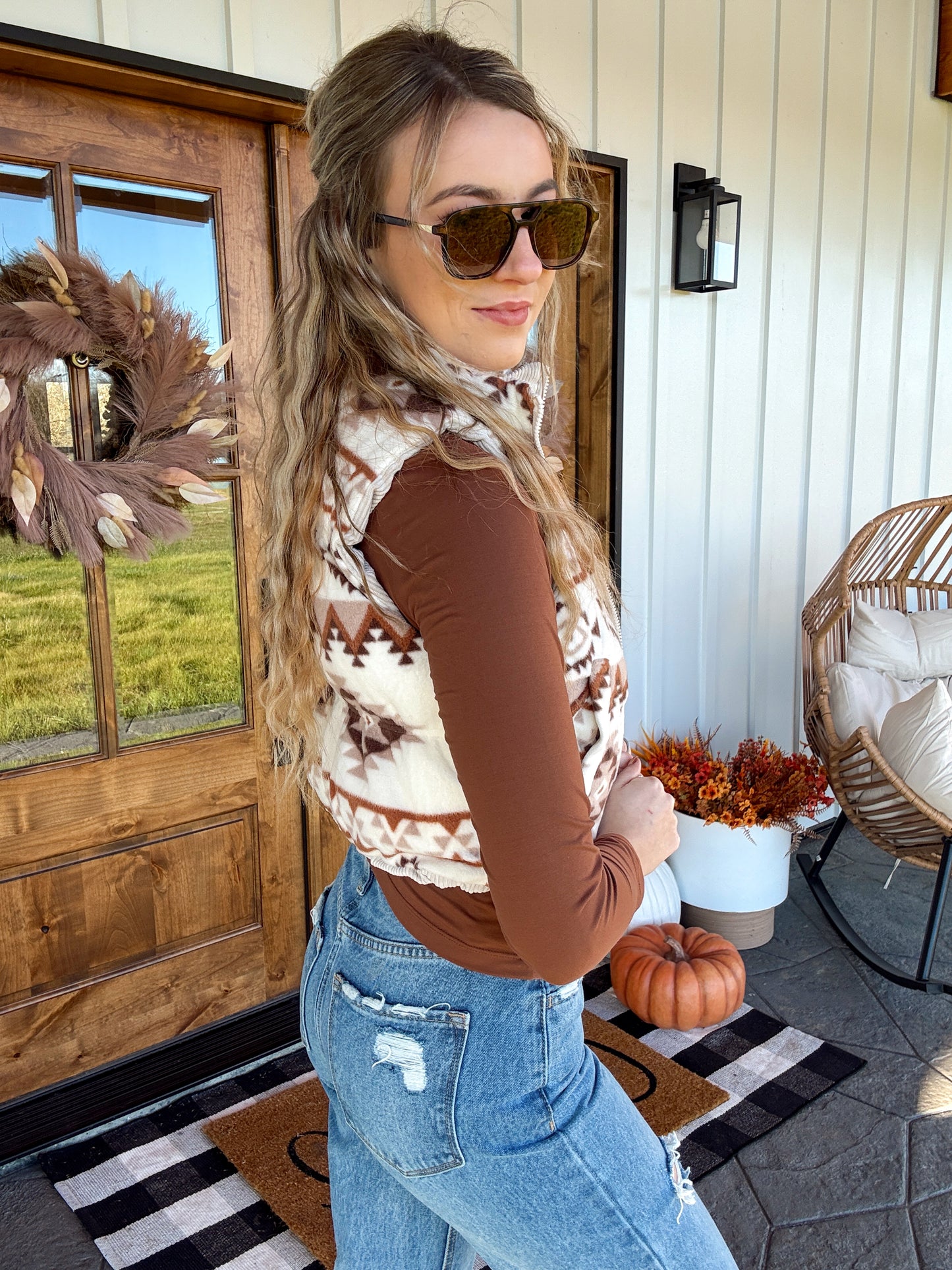 Reversible Aztec Vest - Cream