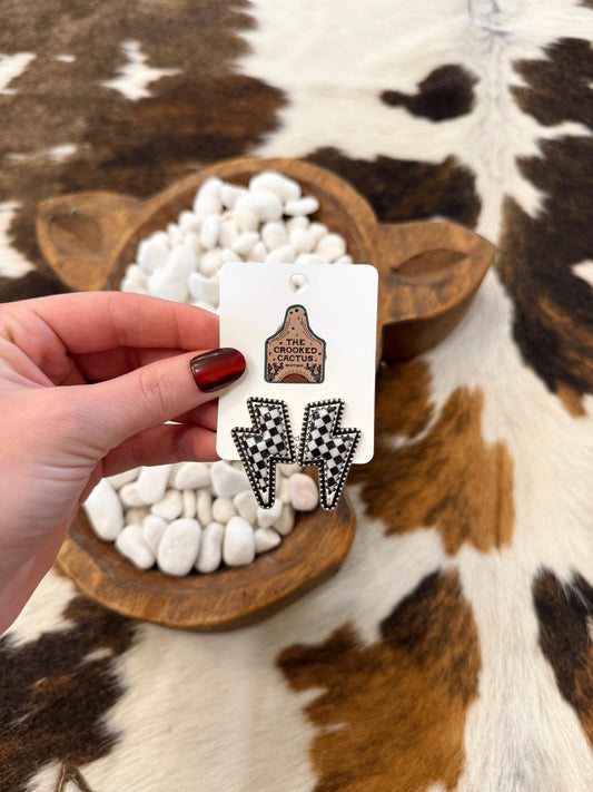 Checkered Lightning Bolt Studs