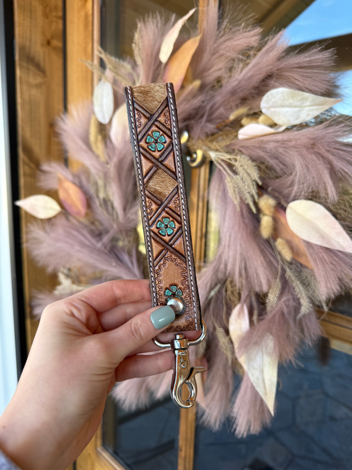 Moonflower Leather Keychain