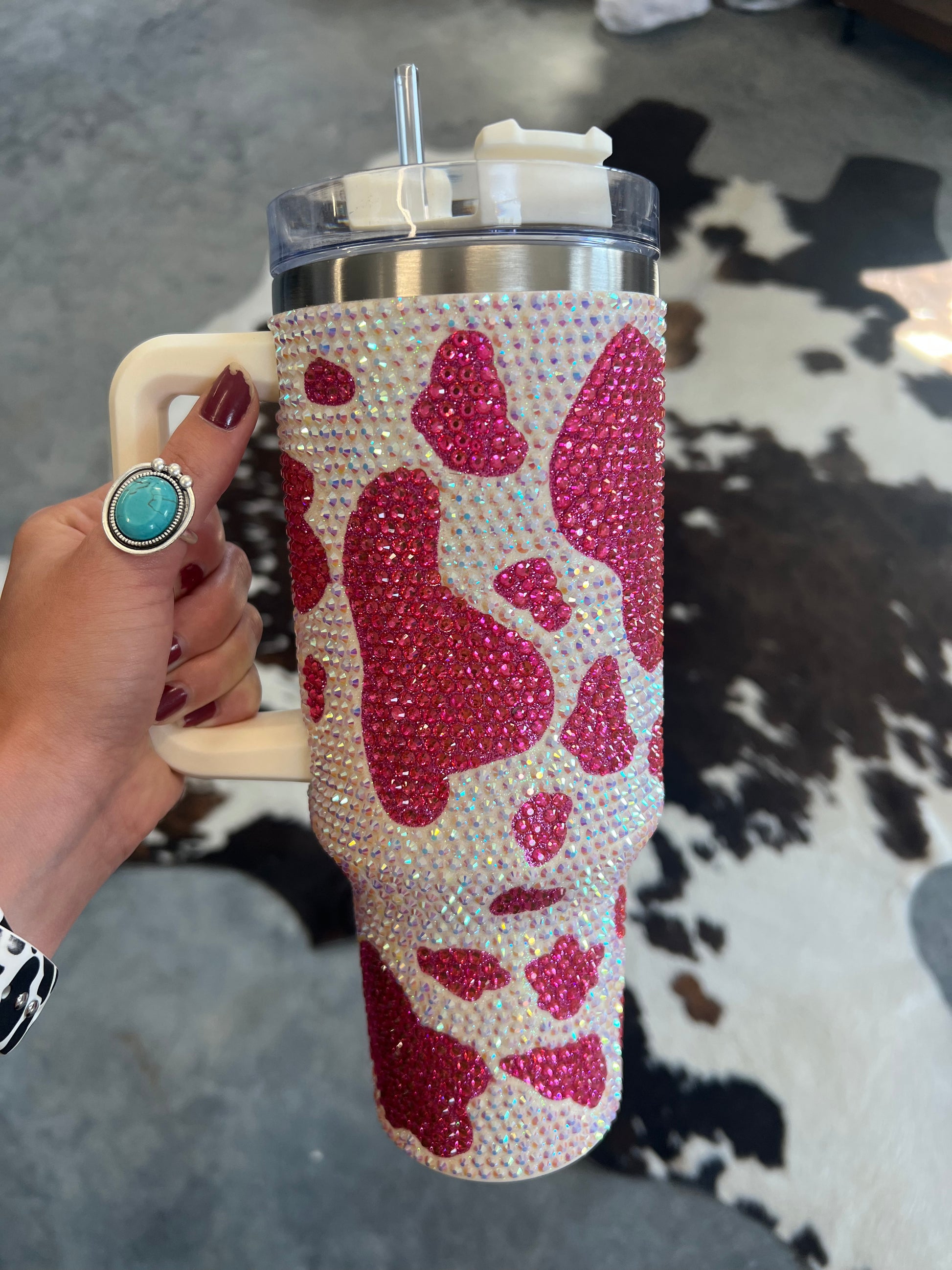 40 oz Bling Cow Print Tumbler - Brown – The Crooked Cactus Boutique