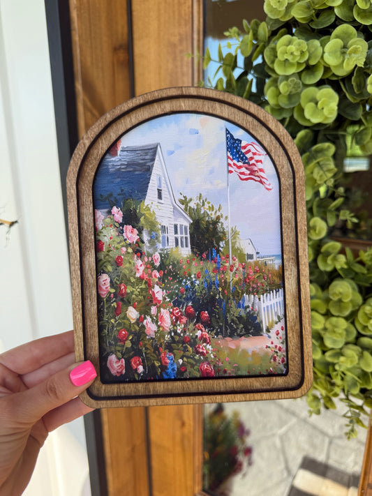 Patriotic Beach House Framed Art