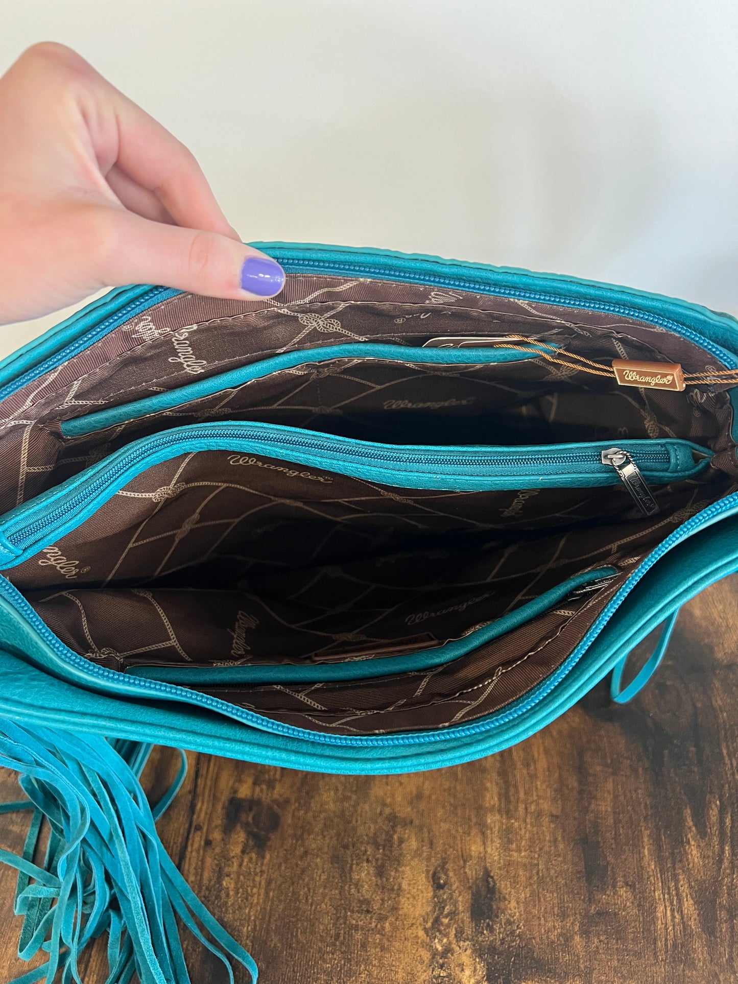 Wrangler Turquoise Fringe Crossbody Purse (Large)