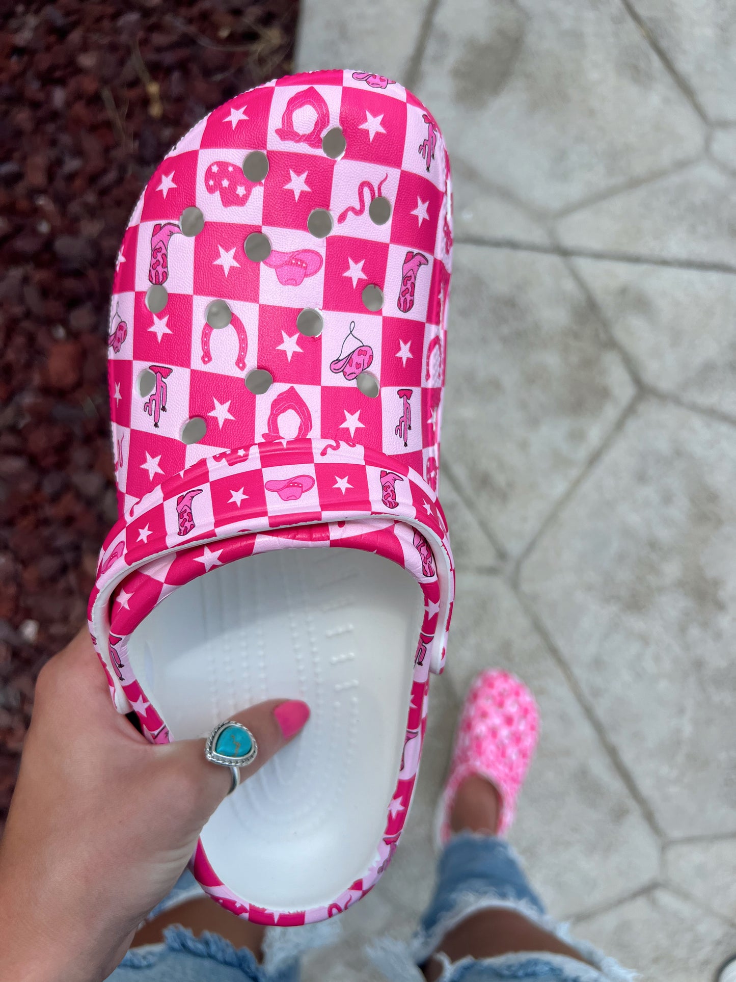 Checkered Pink Western Clogs **Read Description for Sizing**