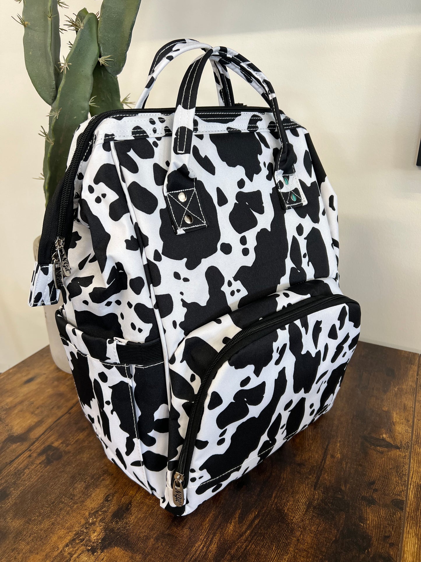 Black Cow Print Diaper Bag