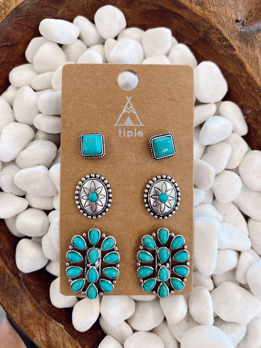 Jollie Turquoise Stud Earrings (Set of 3)
