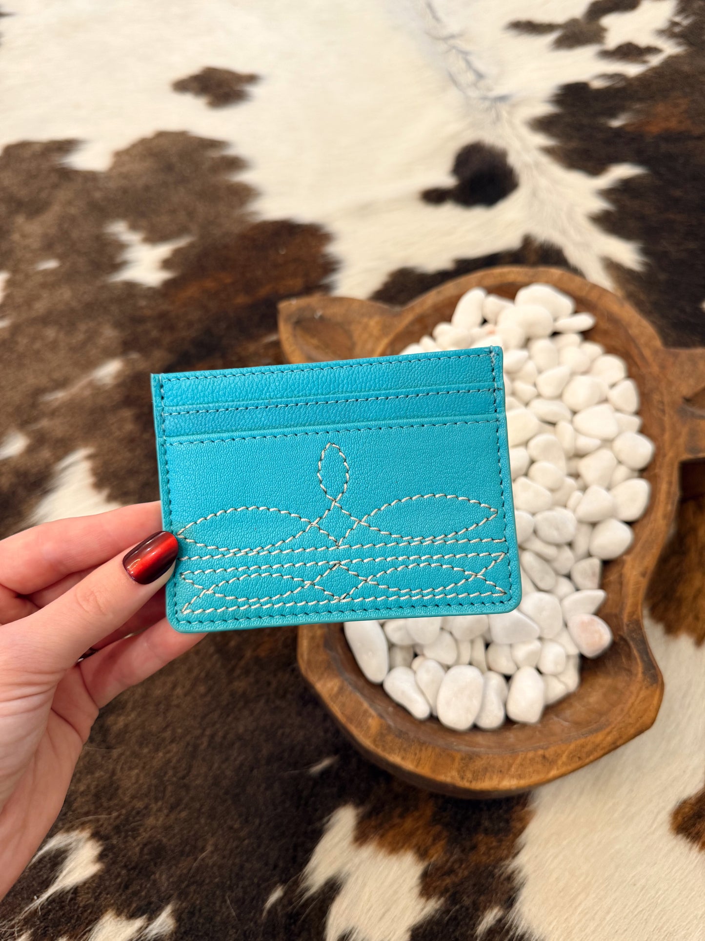 Turquoise Boot Stitch Card Holder