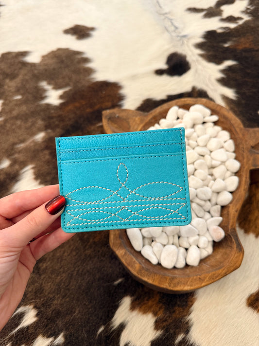 Turquoise Boot Stitch Card Holder