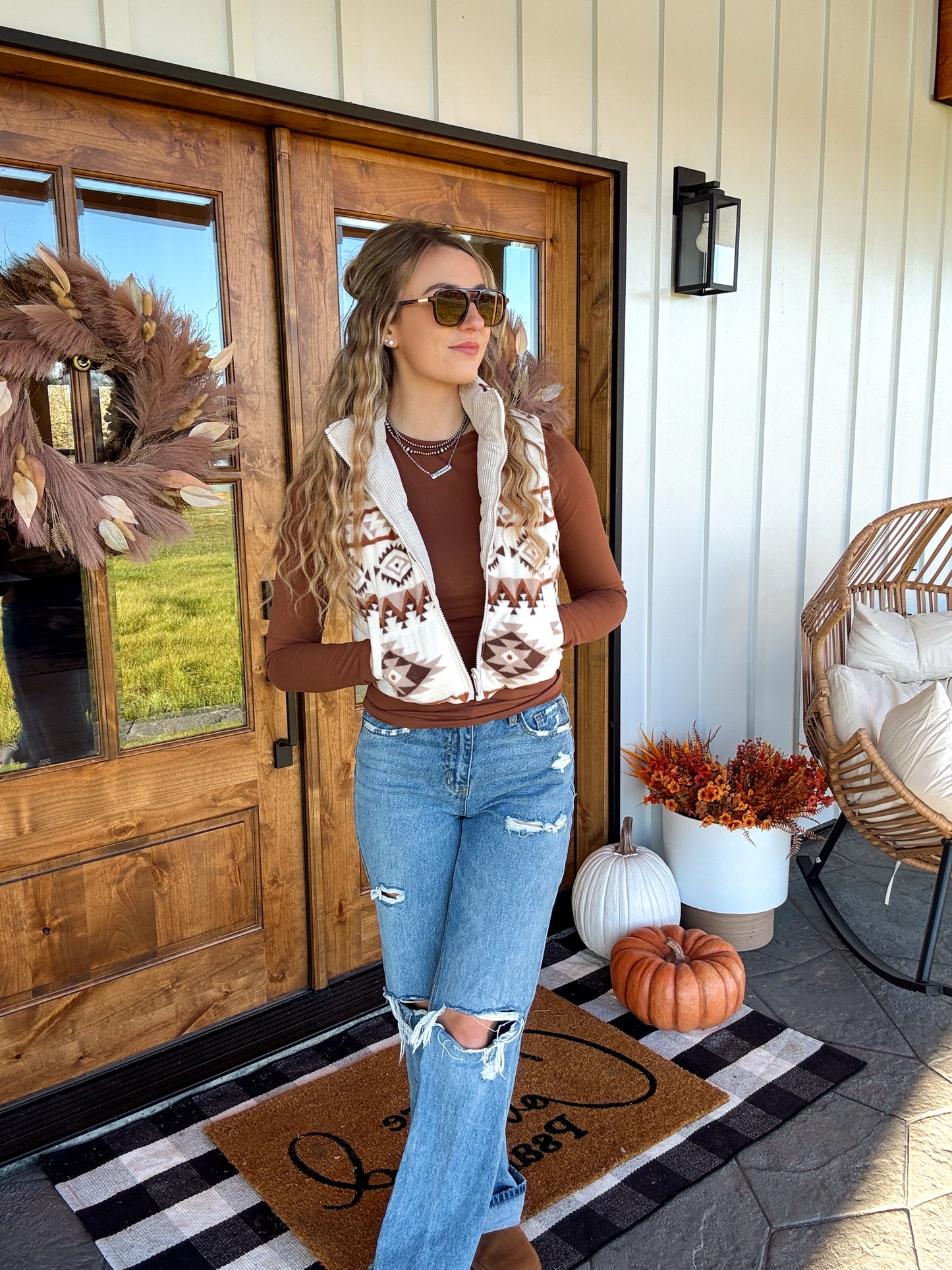 Reversible Aztec Vest - Cream