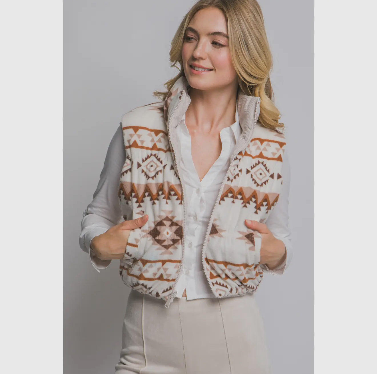 Reversible Aztec Vest - Cream