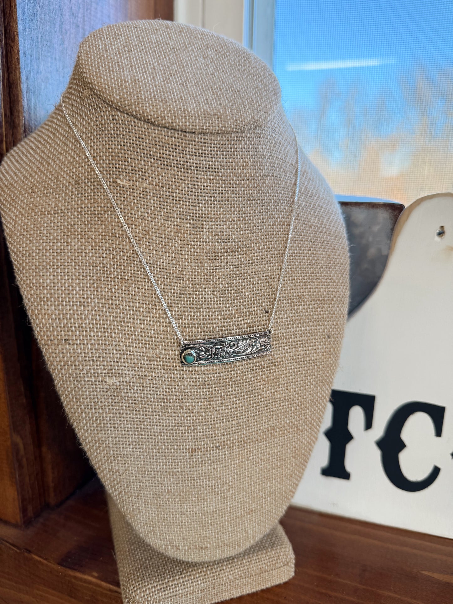 Sterling Silver Stamped Bar Necklace