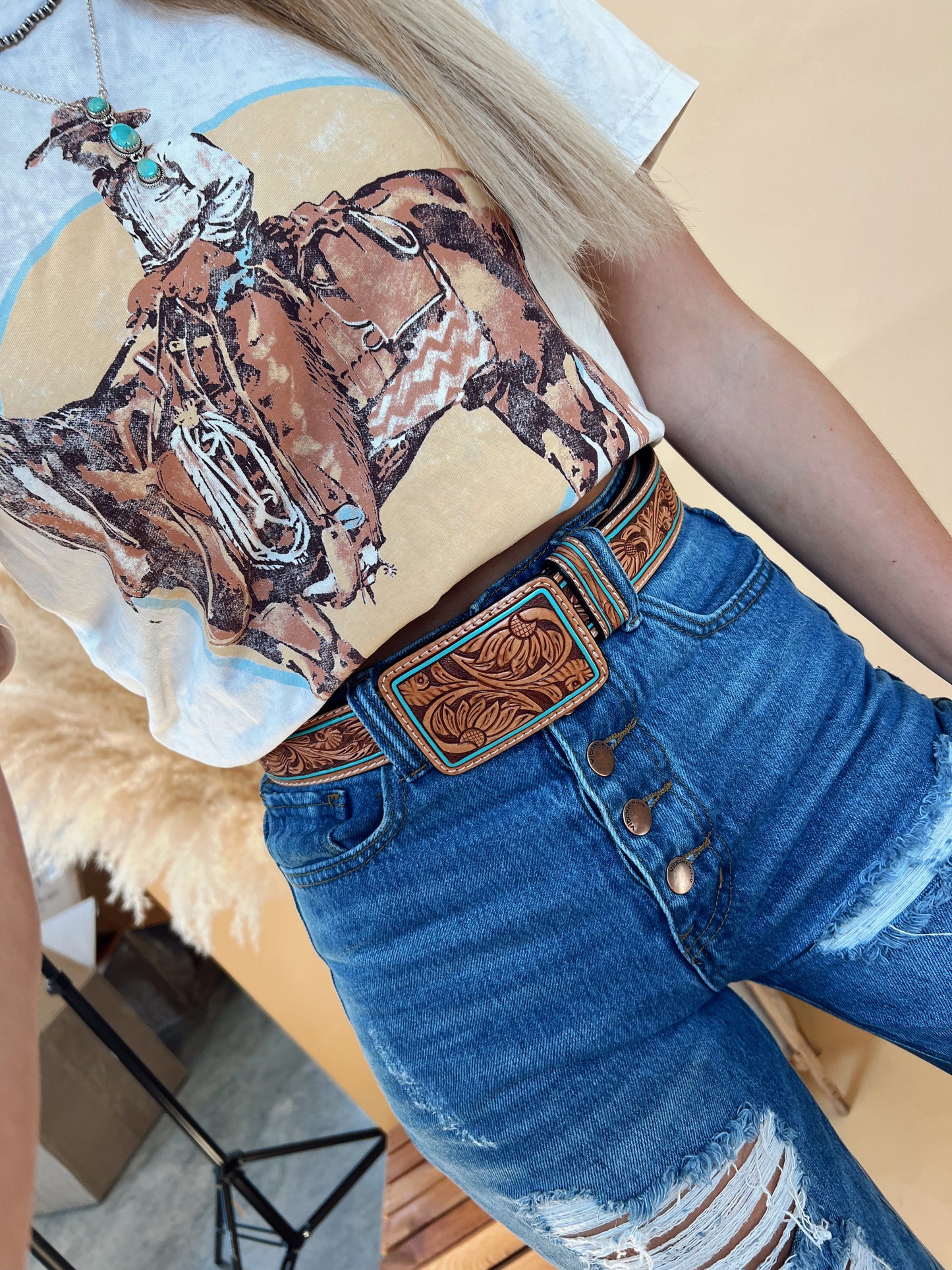 Kacey Tooled Leather Belt