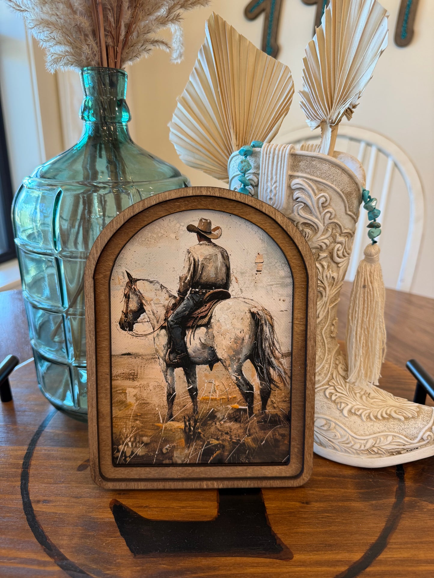 Arch White Horse Cowboy Framed Art